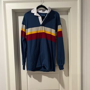 Withernot Rugby S Vintage-Inspired Blue Polo Shirt with Stripes
